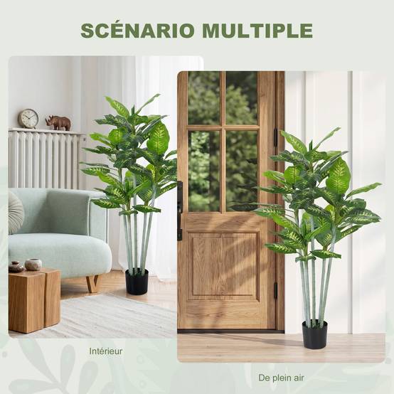 Plante artificielle calathea hauteur 150 cm pot ciment 53 feuilles - intérieur - Image 7