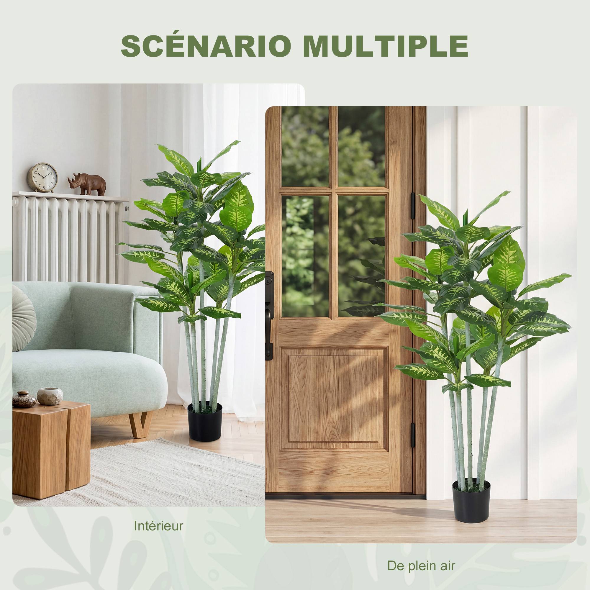 Plante artificielle calathea hauteur 150 cm pot ciment 53 feuilles - intérieur - Image 7