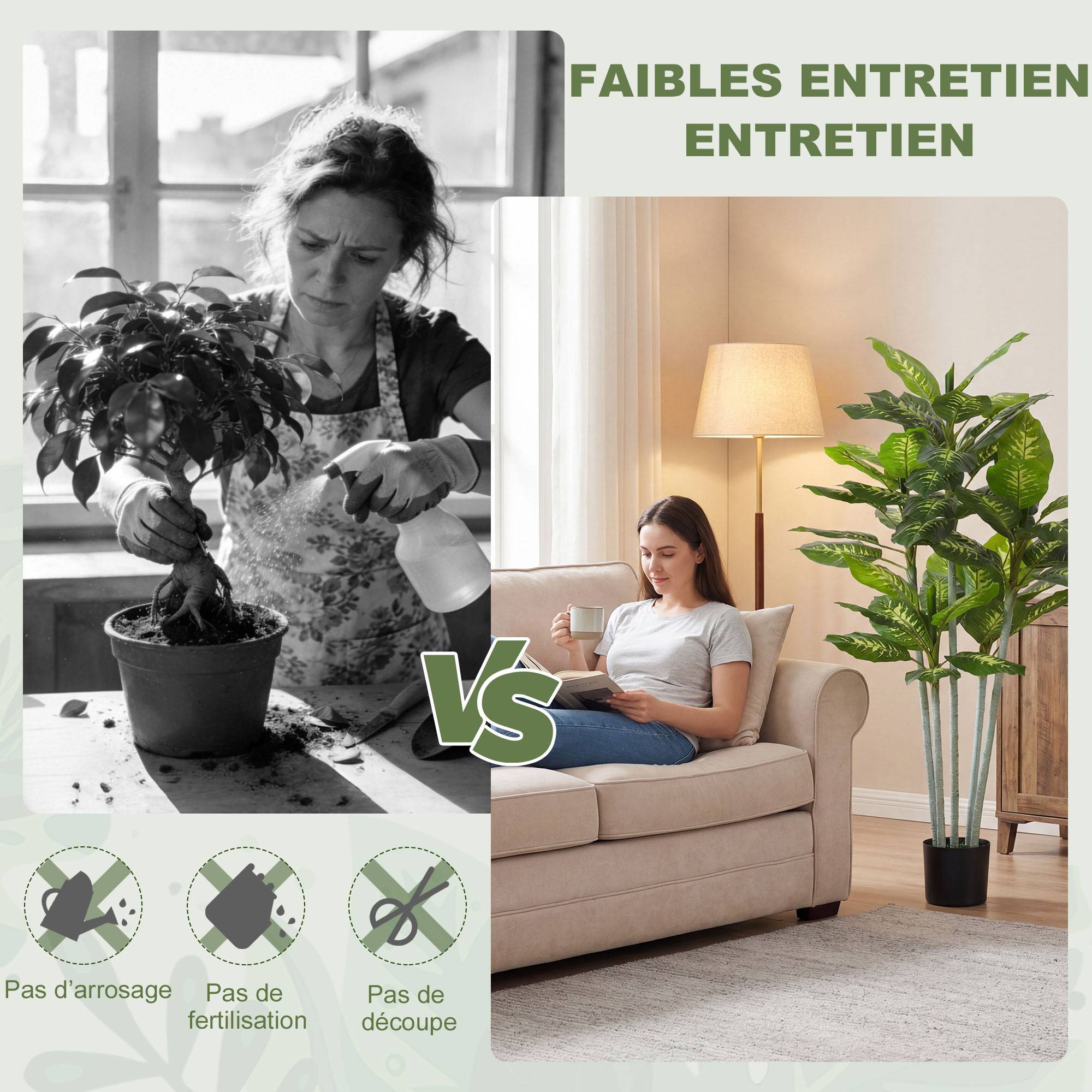 Plante artificielle calathea hauteur 150 cm pot ciment 53 feuilles - intérieur - Image 8