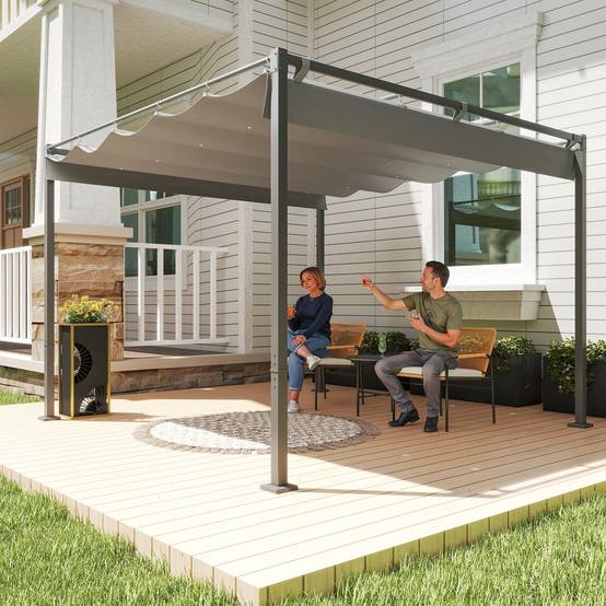 Pergola rétractable acier pour jardin toit coulissant UPF30+ 3x3m gris - ComfortXL Outdoor Living - Image 3
