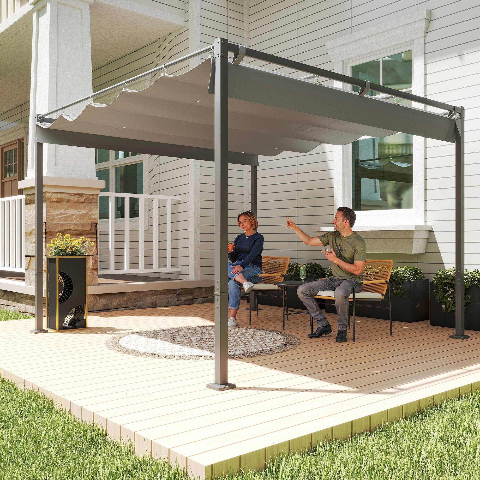 Pergola rétractable acier pour jardin toit coulissant UPF30+ 3x3m gris - ComfortXL Outdoor Living - Image 3