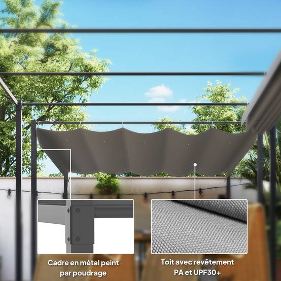 Pergola rétractable acier pour jardin toit coulissant UPF30+ 3x3m gris - ComfortXL Outdoor Living - Image 8