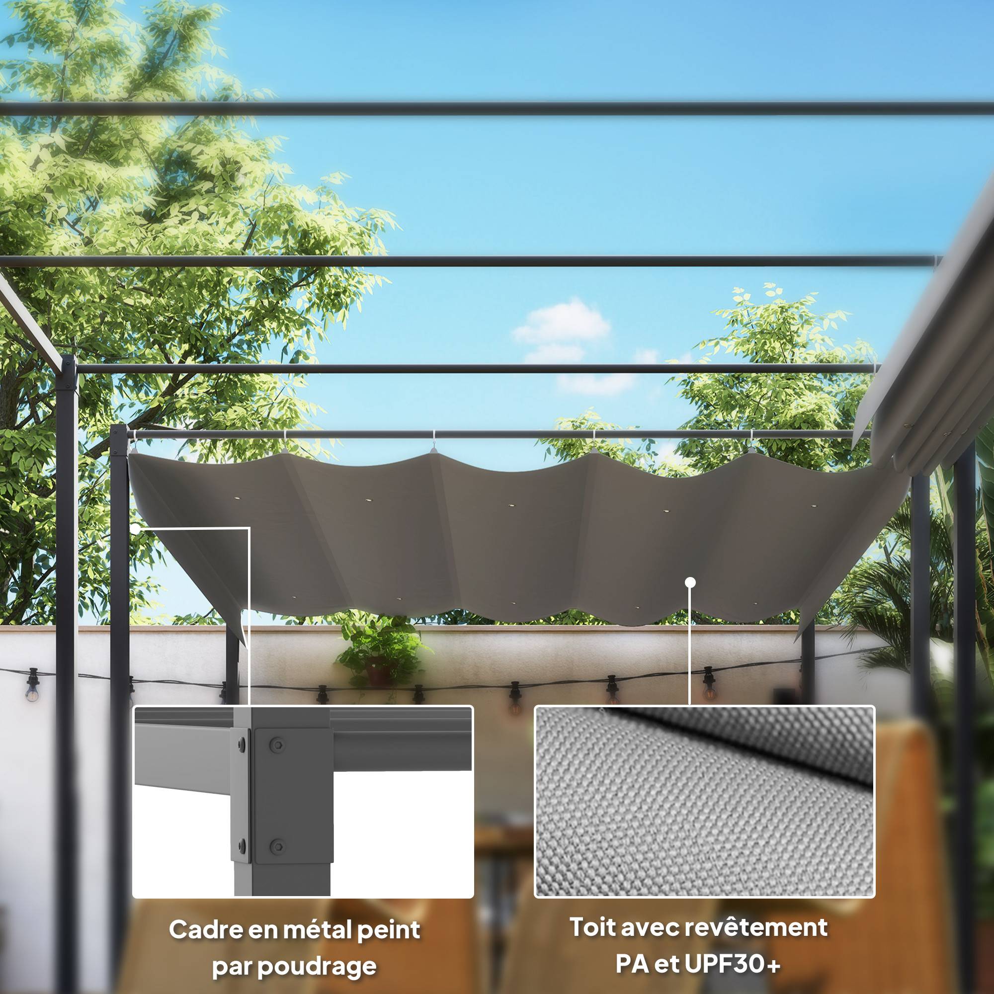 Pergola rétractable acier pour jardin toit coulissant UPF30+ 3x3m gris - ComfortXL Outdoor Living - Image 8