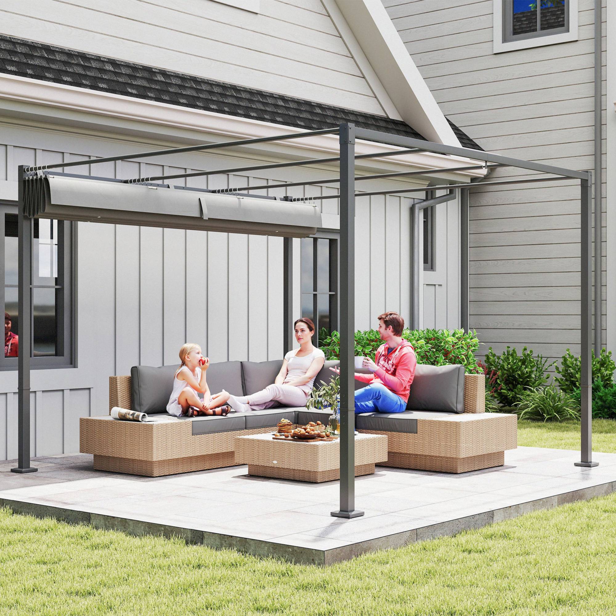 Pergola rétractable acier pour jardin toit coulissant UPF30+ 3x3m gris - ComfortXL Outdoor Living - Image 10