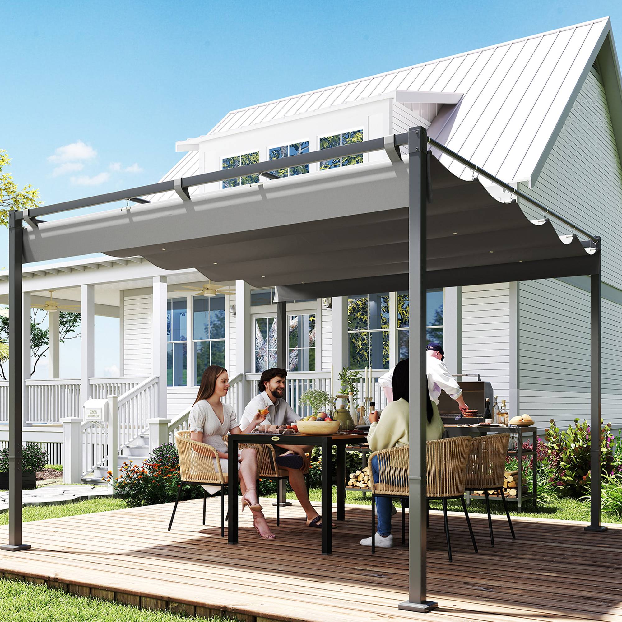 Pergola rétractable acier pour jardin toit coulissant UPF30+ 3x3m gris - ComfortXL Outdoor Living - Image 4