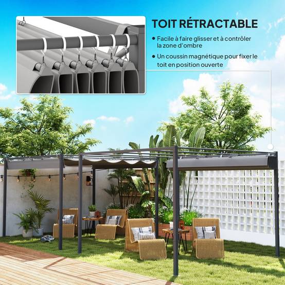 Pergola rétractable acier pour jardin toit coulissant UPF30+ 3x3m gris - ComfortXL Outdoor Living - Image 6