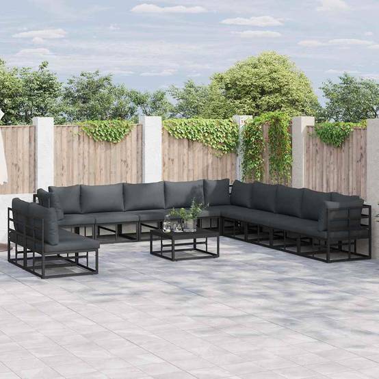 Salon de Jardin d'Angle Aluminium Grande Capacité 12 Pièces Design Épuré Noir – ComfortXL Outdoor Living - Image 1