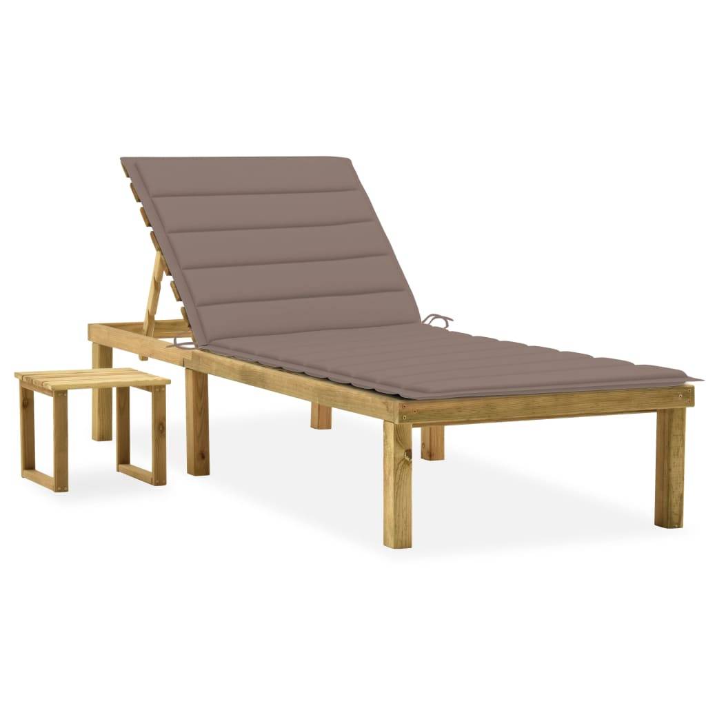 Helloshop26 - Transat chaise longue bain de soleil lit de jardin terrasse meuble d'extérieur avec table et coussin pin imprégné - Imagen 1