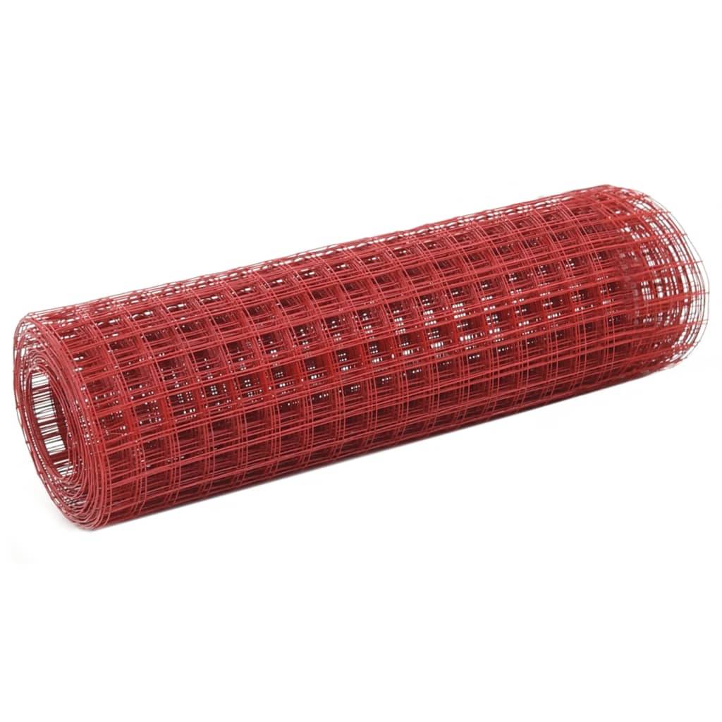 ComfortXL - Grillage Poule Acier PVC Jardin Protection Volière Maille 12mm Rouge 25x0,5m - ComfortXL Outdoor Living