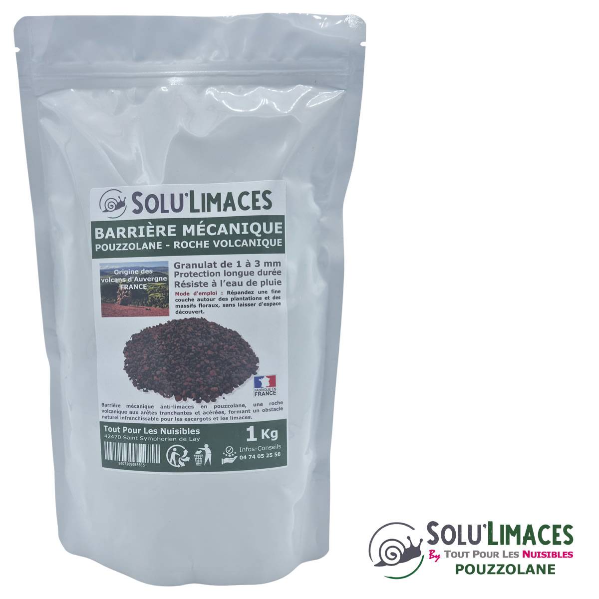 SOLU'LIMACES - POUZZOLANE 1 kg - Barrière Anti Limaces, Escargots et autres gasteropodes - Roche Volcanique 1 à 3 mm - Image 2