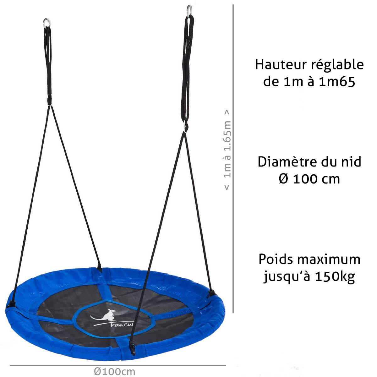 Kangui - Balançoire ronde nid d'oiseau Ø100 cm - Bleu - Charge 150 kg Kangui - Imagen 4
