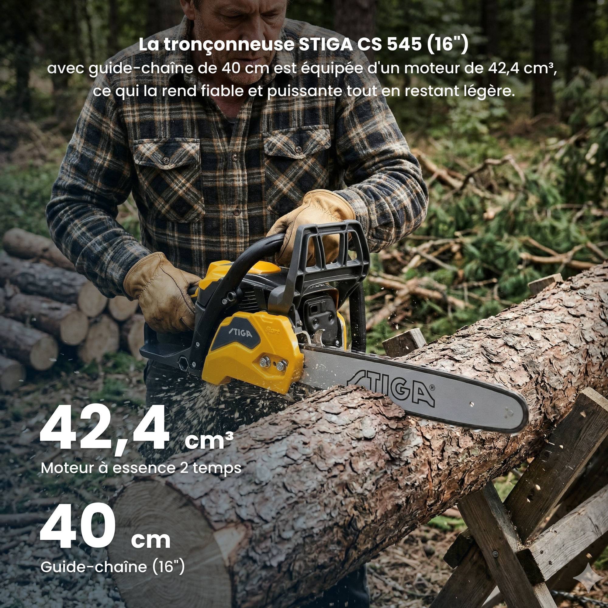 Stiga - Tronçonneuse CS 545 (16"), moteur 42.4cc, guide 40cm, pompe à huile réglable, contrôle vibrations - STIGA - Image 2