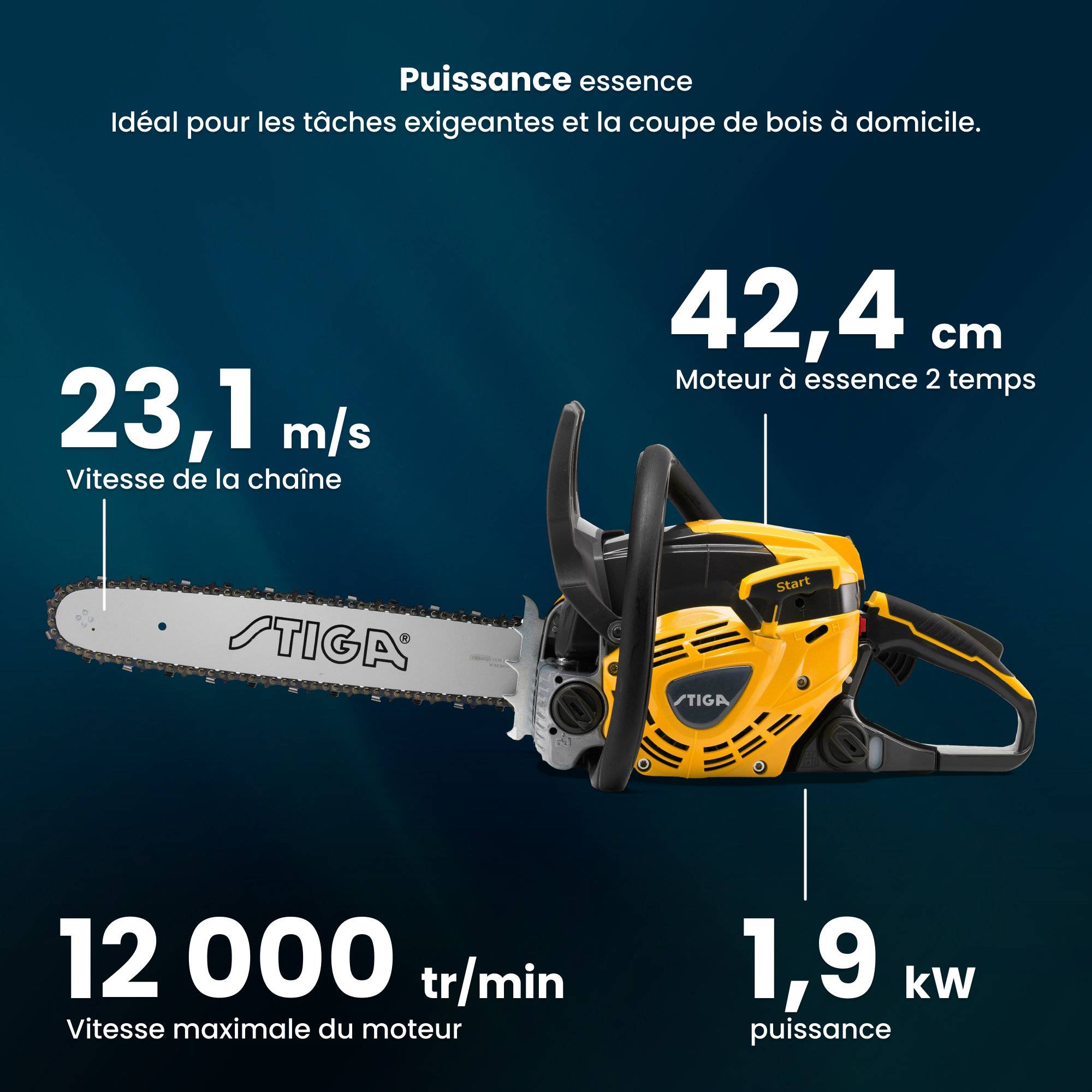 Stiga - Tronçonneuse CS 545 (16"), moteur 42.4cc, guide 40cm, pompe à huile réglable, contrôle vibrations - STIGA - Image 3