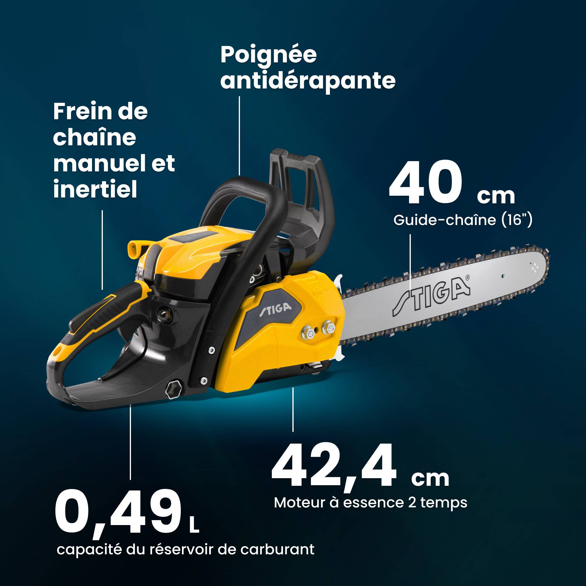 Stiga - Tronçonneuse CS 545 (16"), moteur 42.4cc, guide 40cm, pompe à huile réglable, contrôle vibrations - STIGA - Image 5