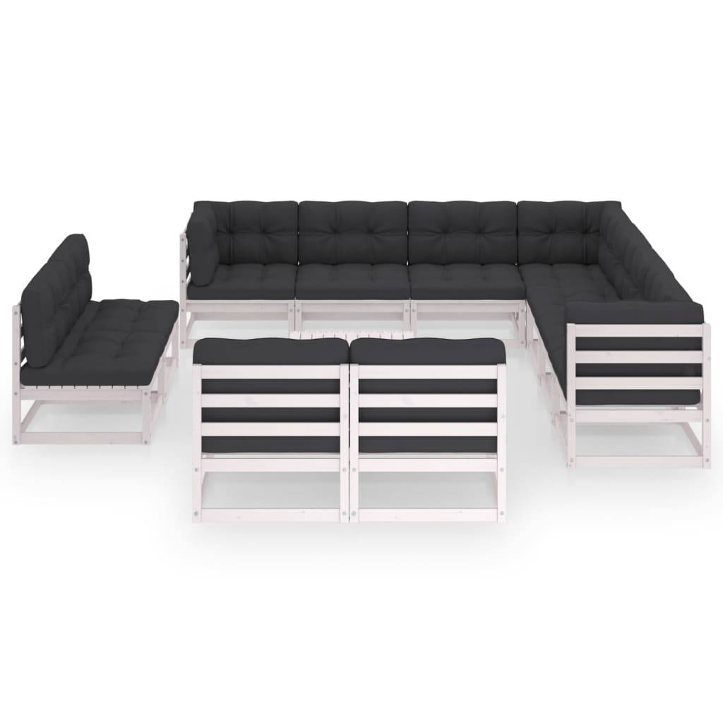 Helloshop26 - Salon de jardin meuble d'extérieur ensemble de mobilier 12 pièces avec coussins blanc bois de pin massif - Imagen 1