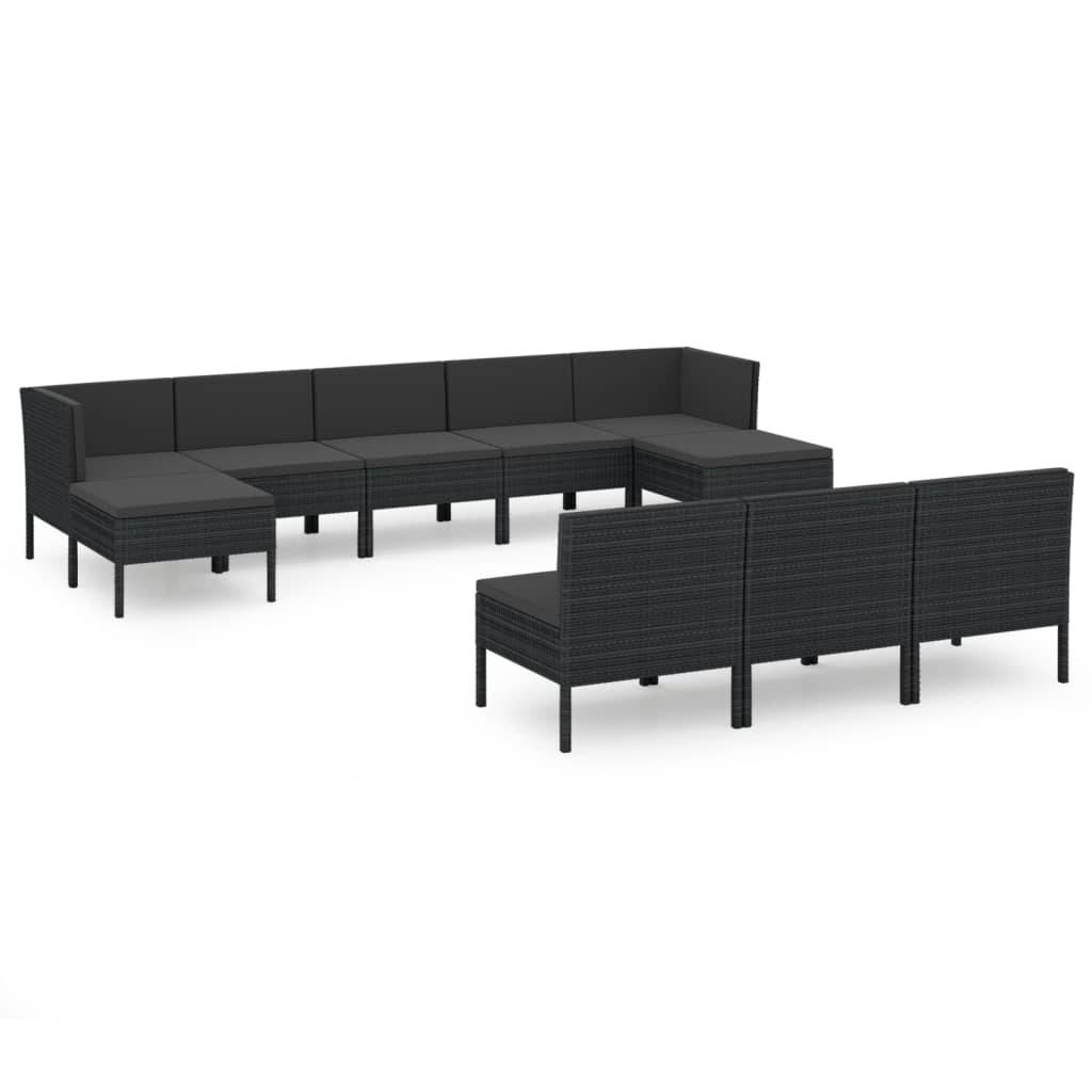 Helloshop26 - Salon de jardin meuble d'extérieur ensemble de mobilier 10 pièces avec coussins résine tressée noir - Imagen 1
