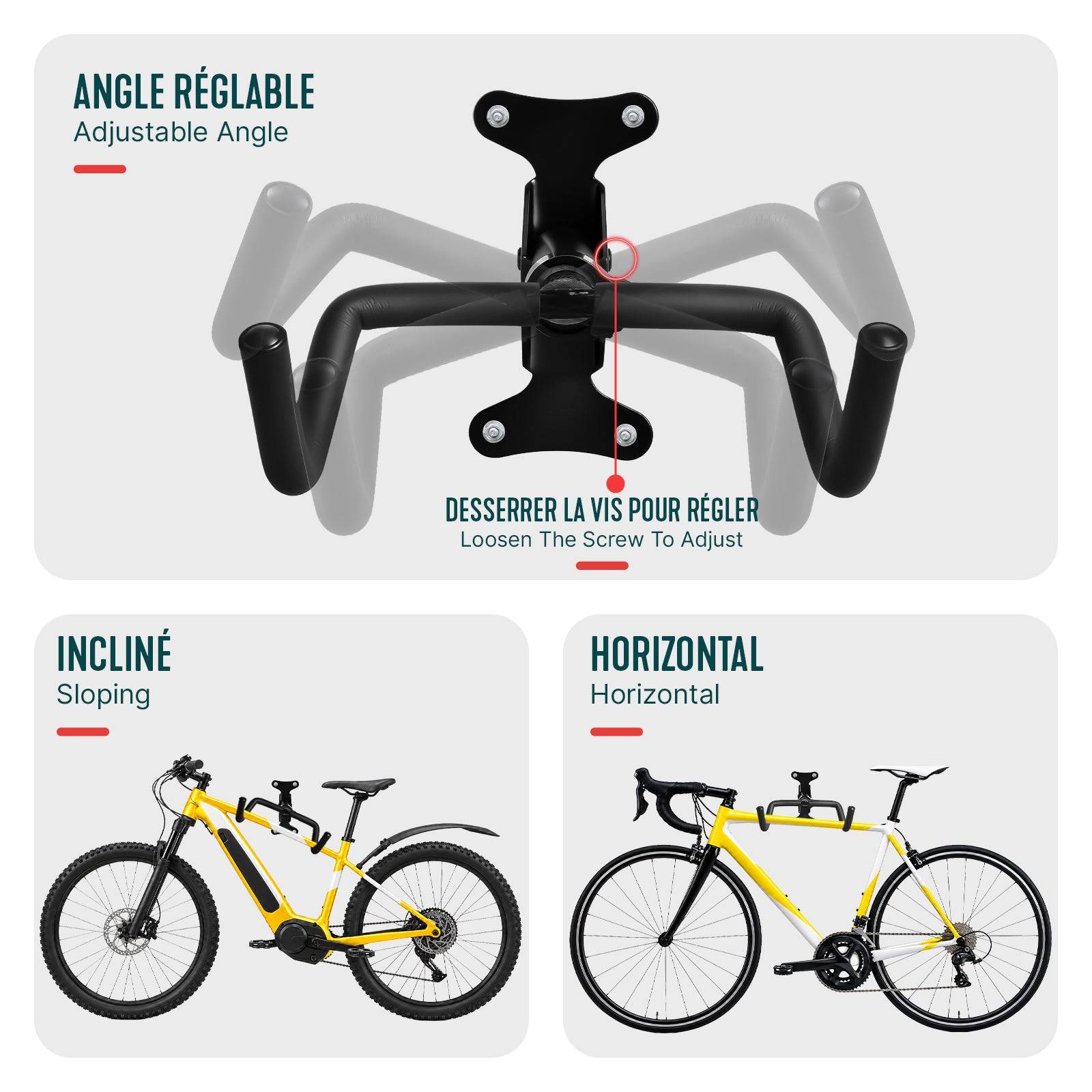 Vounot - Support mural pour vélos réglable et pliable - Métal - Charge max 30kg - Noir - VOUNOT® - Image 5