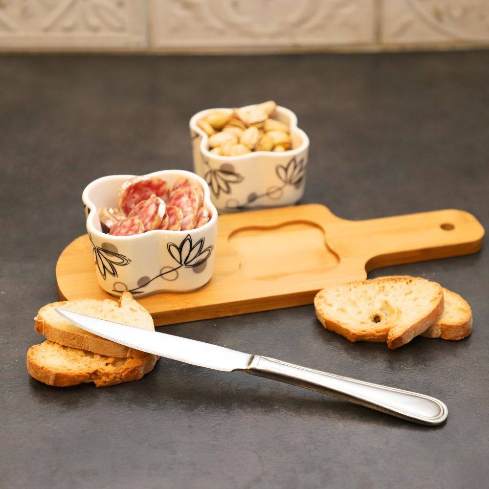 ~ Set apéritif tapas 2 verrines bambou céramique blanc et marron 27.5 x 10 cm Chemin de campagne - Imagen 4