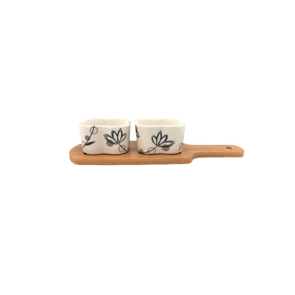~ Set apéritif tapas 2 verrines bambou céramique blanc et marron 27.5 x 10 cm Chemin de campagne - Imagen 1