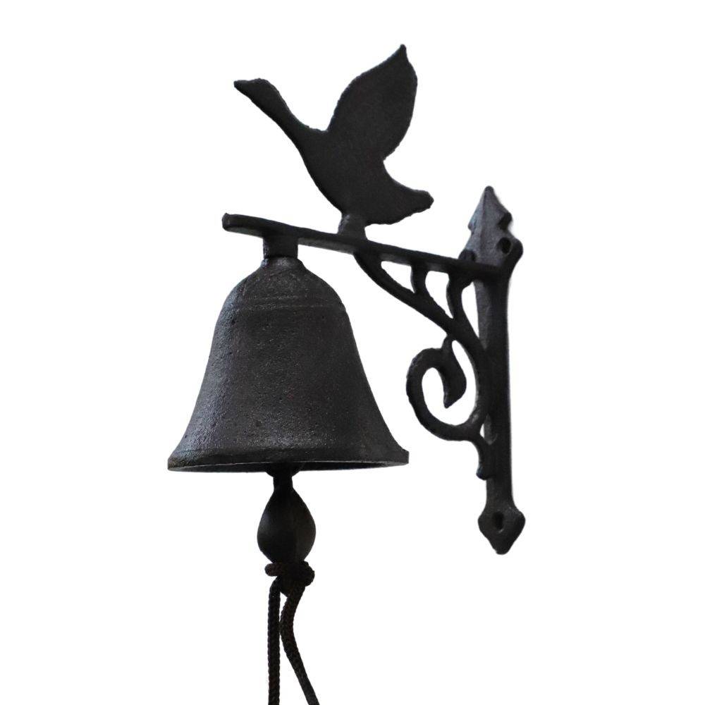 Chemin De Campagne - Cloche de jardin de porte ancienne oiseau fonte marron 13x11cm Chemin de campagne