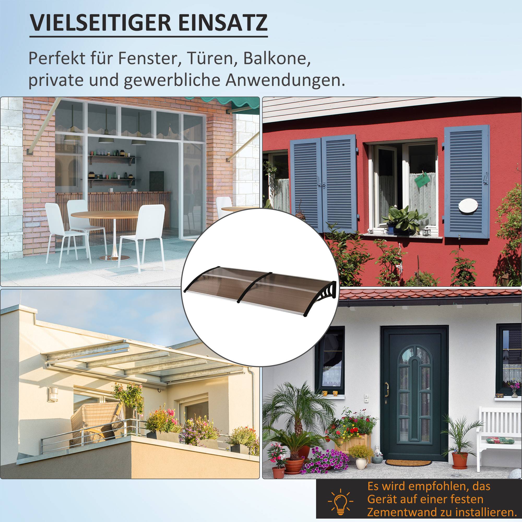 Auvent de porte polycarbonate aluminium pour protection pluie UV 195x75cm marron - ComfortXL Outdoor Living - Image 8