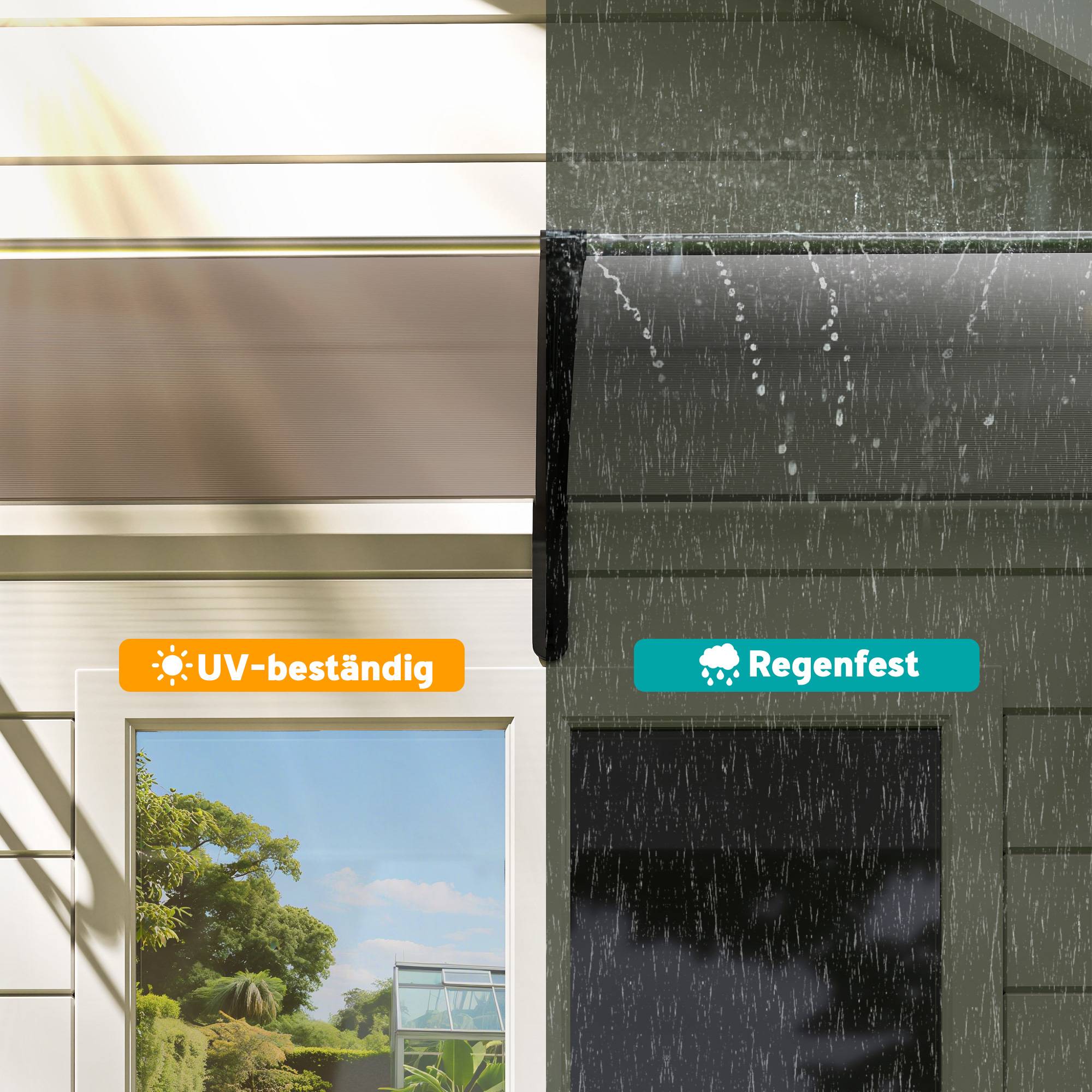 Auvent de porte polycarbonate aluminium pour protection pluie UV 195x75cm marron - ComfortXL Outdoor Living - Image 9