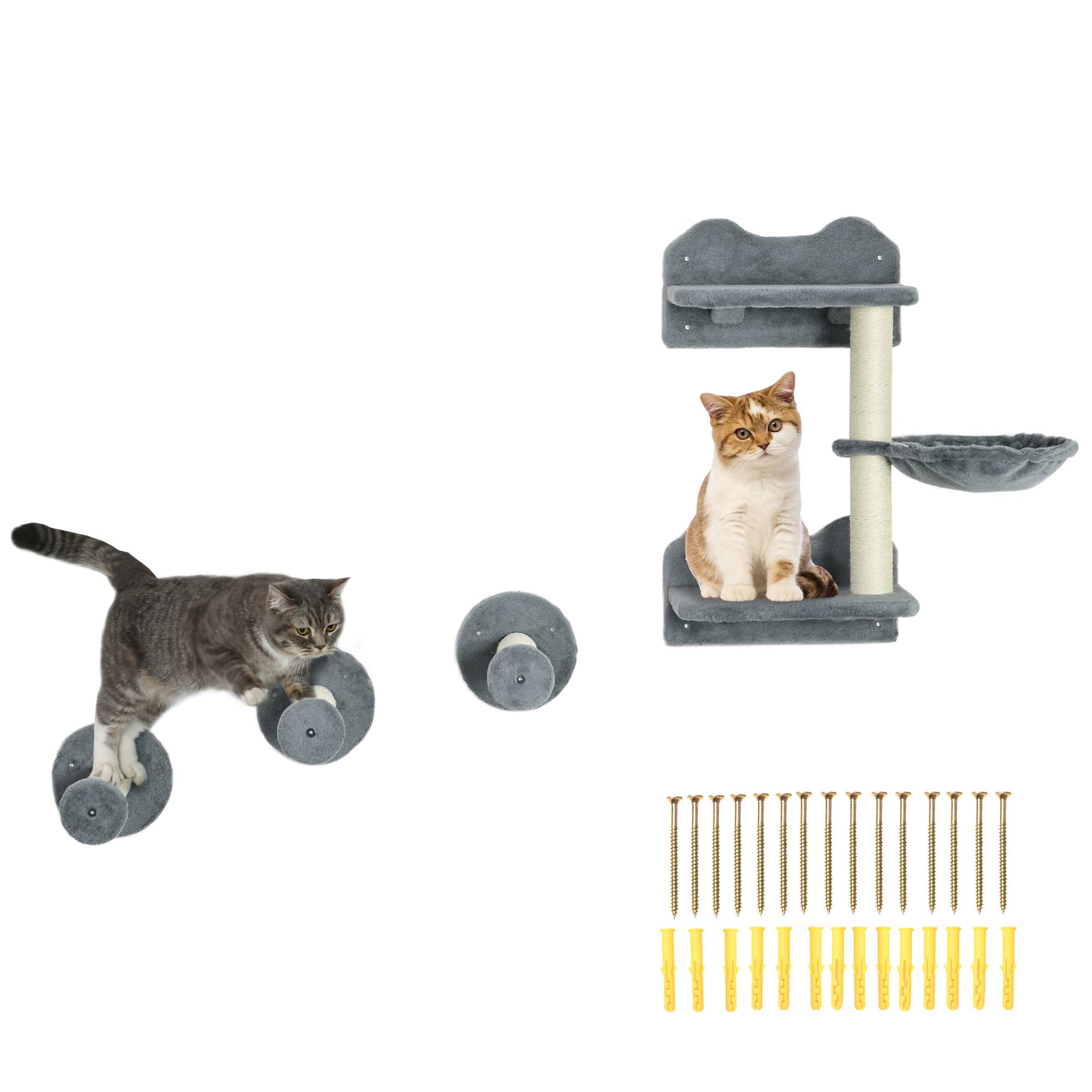 Marches d'escalade, mur, escalier chat, set 4 pièces, arbre à chat, hamac, gris+crème, 40 x 28 x 73 cm - Image 1