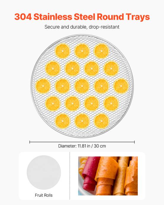 VEVOR Déshydrateur alimentaire rotatif 12 plateaux inox 800W, température/minuterie réglables, pour viande/fruits. - Image 3