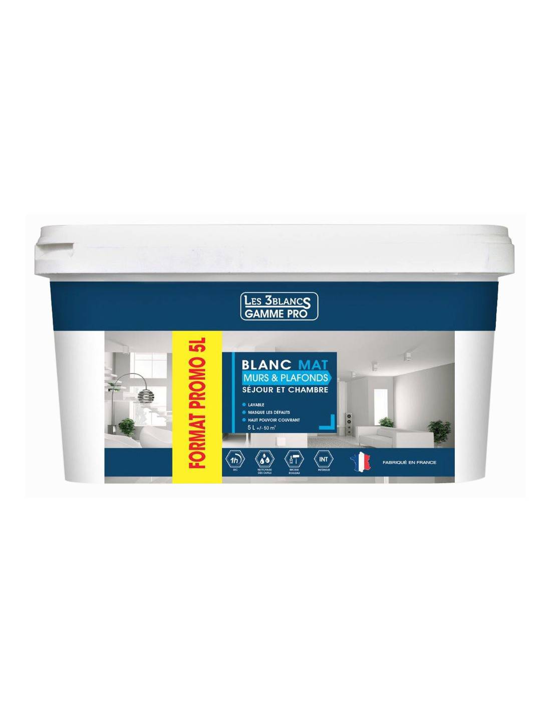 Peinture Blanche Mat 5 Litres - Les 3 Blancs - Image 1
