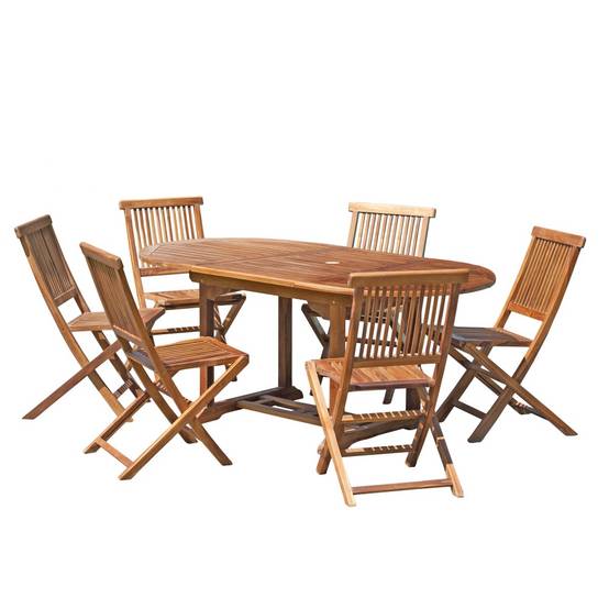 MAEVA - Ensemble de jardin bois teck huilé table 120*180 cm 6 chaises - Image 1