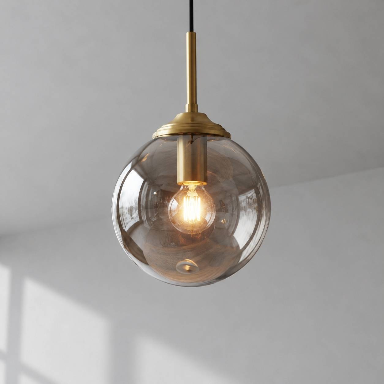 Suspension Industrielle Vintage Globe Verre Métal Doré E27 - Image 9