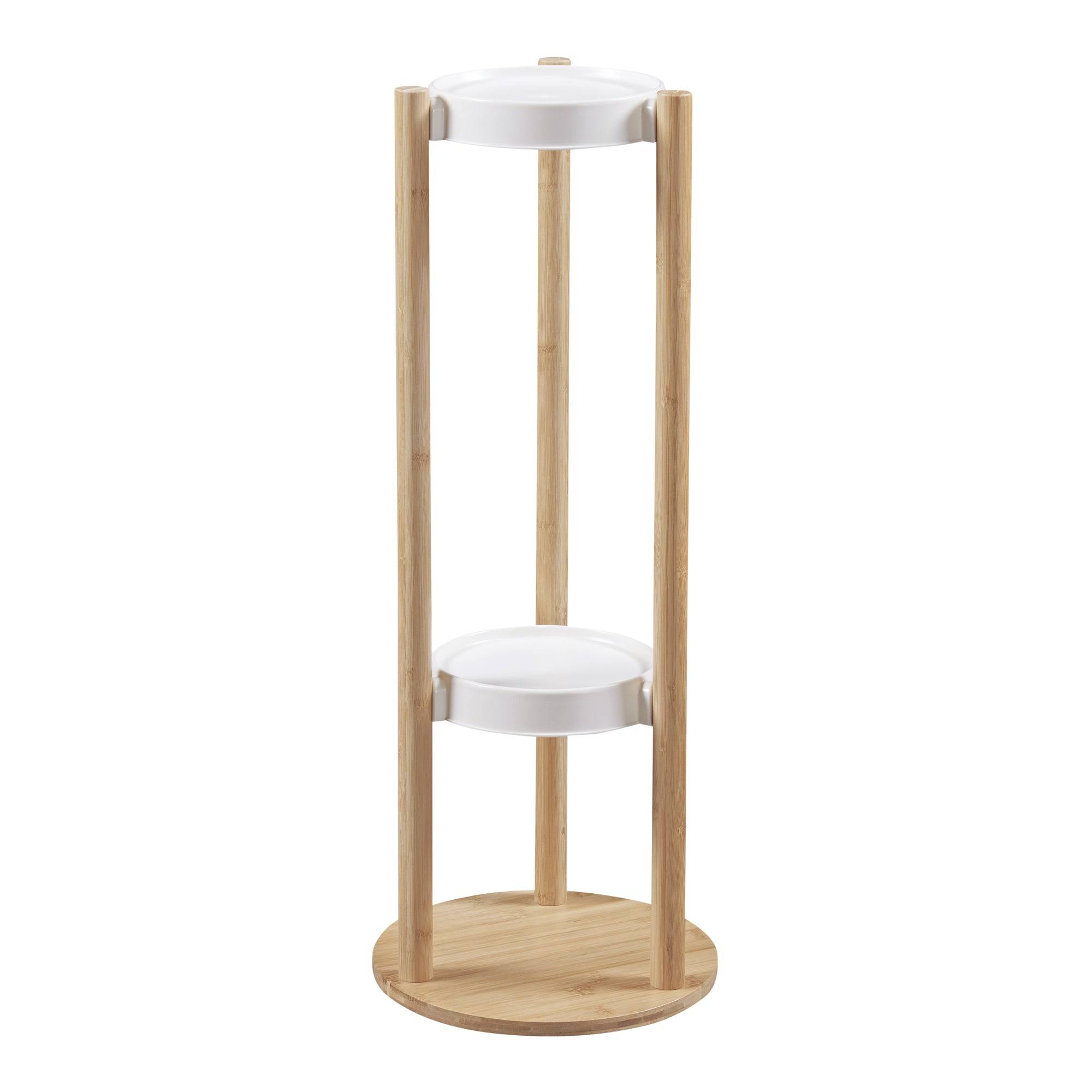 Helloshop26 - Étagère à plantes sastamala à 3 niveaux bambou 80 x 31 x 31 cm naturel blanc - Imagen 1