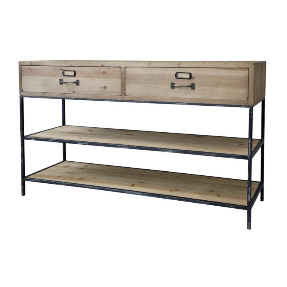 Chemin De Campagne - Meuble buffet en bois de sapin marron et fer noir 124 x 42 x 72 cm Chemin de campagne - Imagen 1