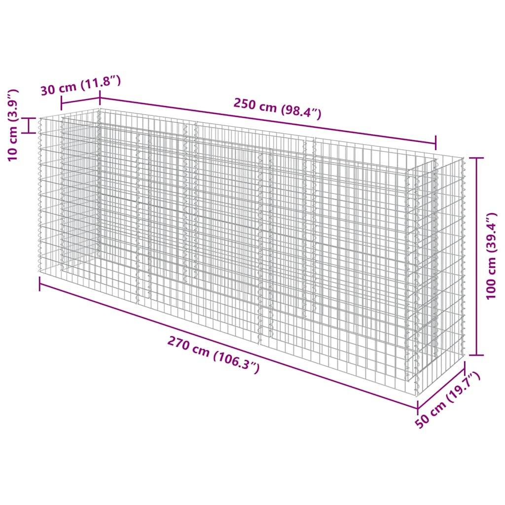 Vidaxl - Lit surélevé à gabion Acier galvanisé 270x50x100 cm vidaXL 143562 - Image 3