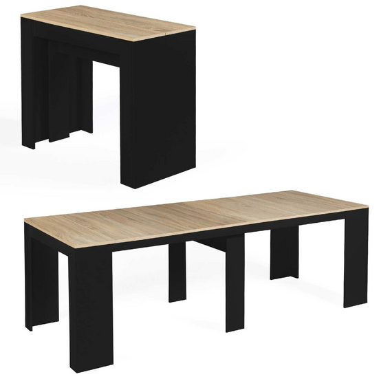 Table console extensible ORLANDO 10 personnes 235 cm bois noir et façon hêtre - Image 2