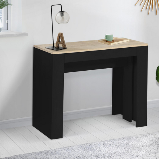 Table console extensible ORLANDO 10 personnes 235 cm bois noir et façon hêtre - Image 3