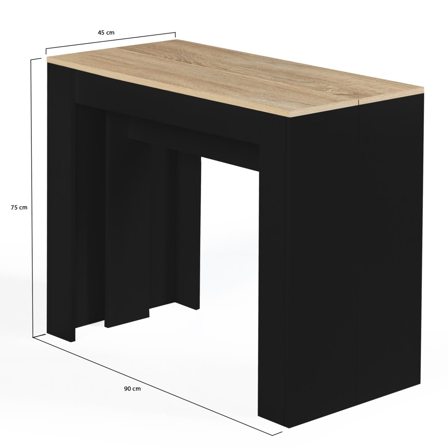 Table console extensible ORLANDO 10 personnes 235 cm bois noir et façon hêtre - Image 5