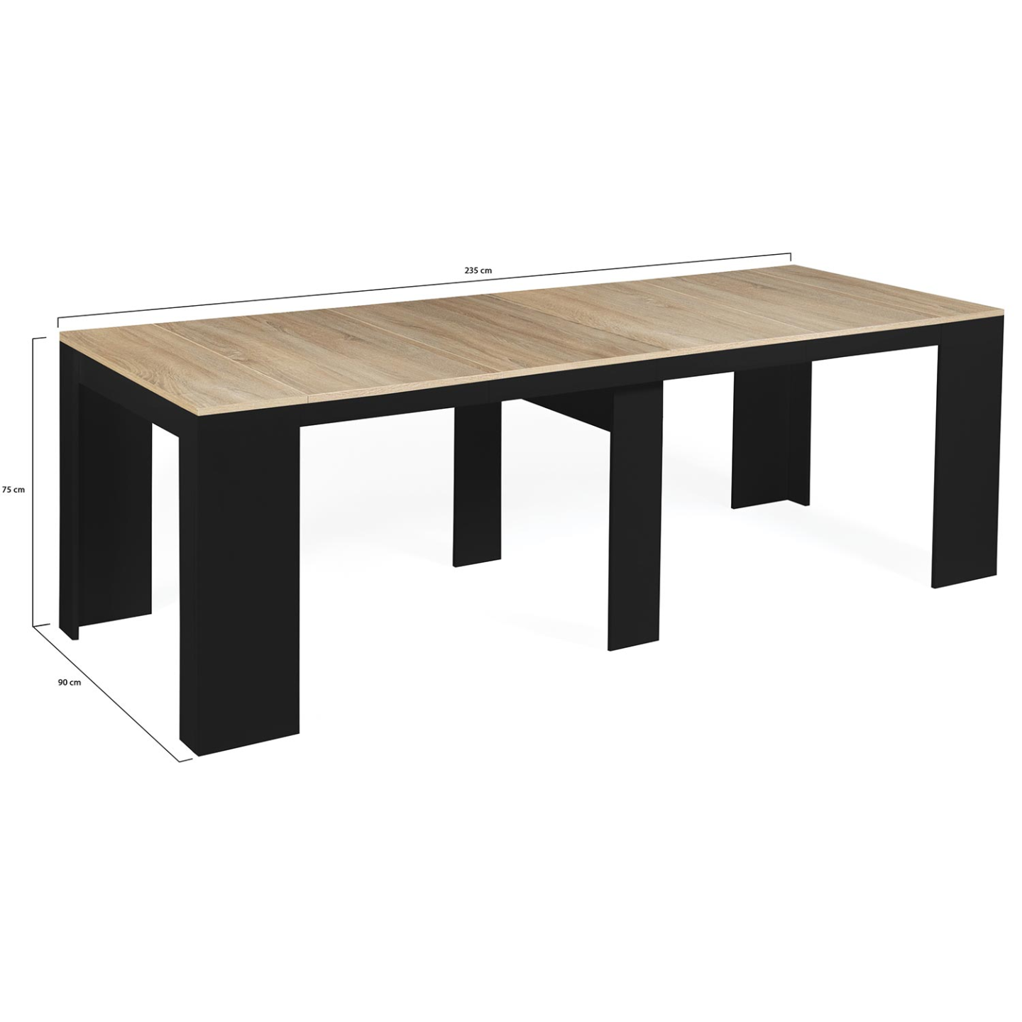 Table console extensible ORLANDO 10 personnes 235 cm bois noir et façon hêtre - Image 6