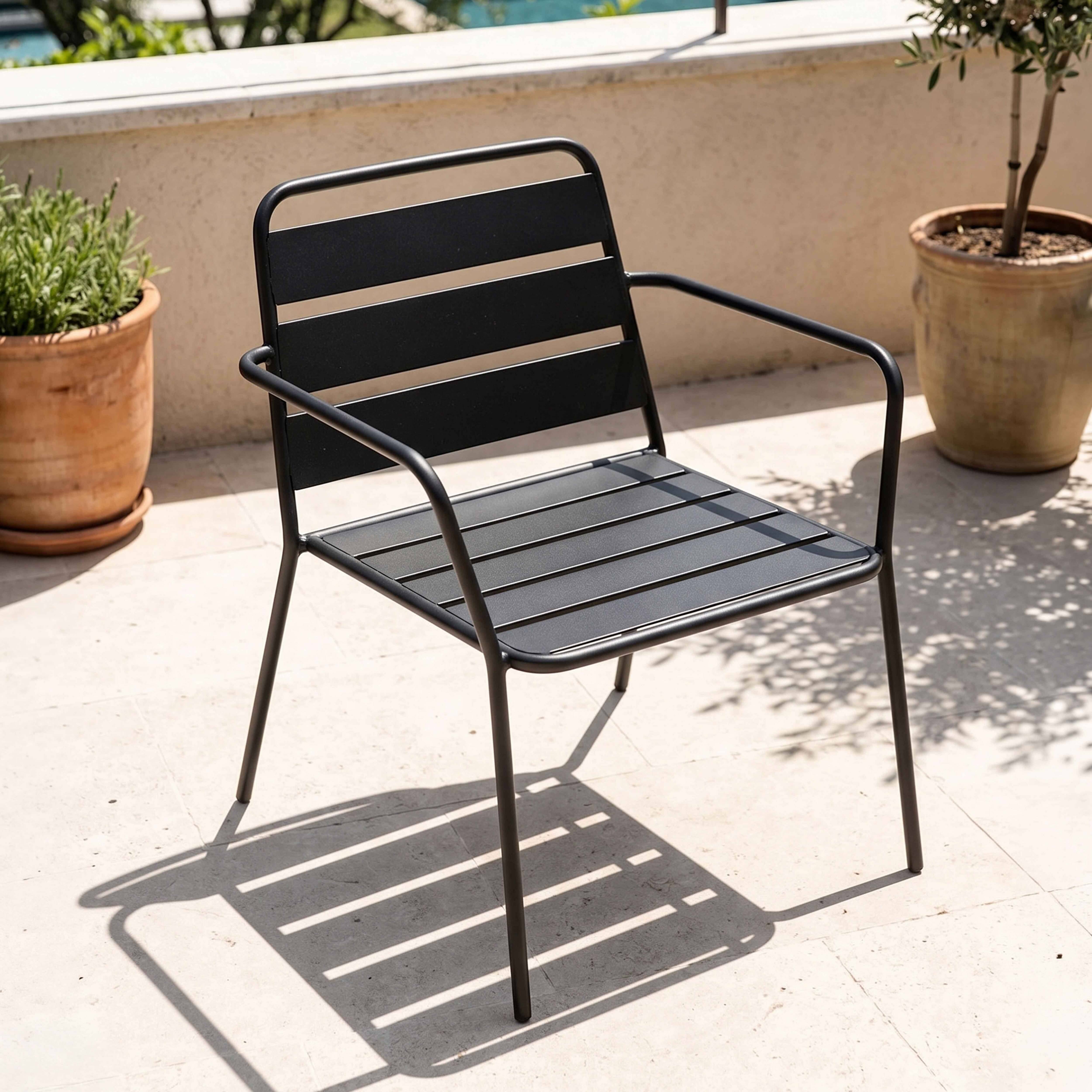 Oviala - Fauteuil de jardin bas en métal gris anthracite Palavas - Oviala - Imagen 2