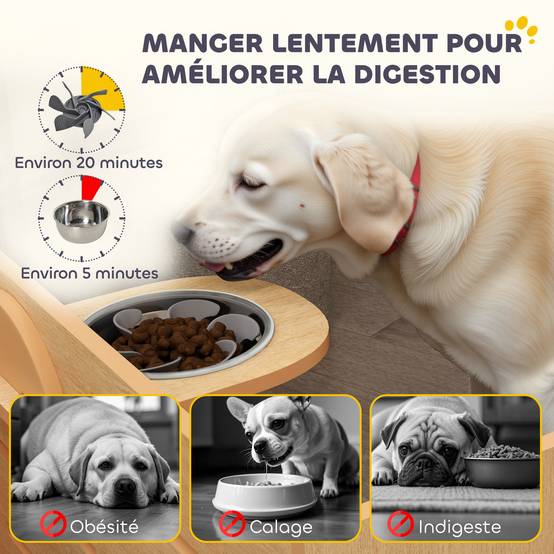 Gamelle chien surélevée de 3 hauteurs ajustables gamelle pour chien 2 bols acier inoxydable 63 x 58,5 x 40 cm chêne - Image 8