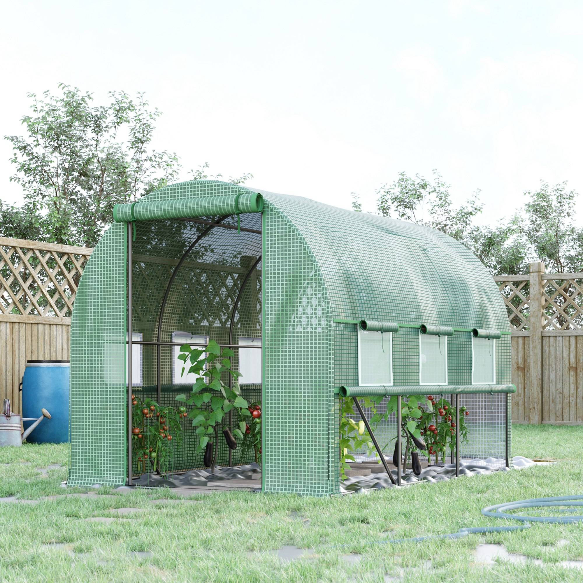 Sans Marque - Serre aluminium 6 fenêtres enroulables porte zip acier inoxydable 2,95x2x2 m verte - Image 3