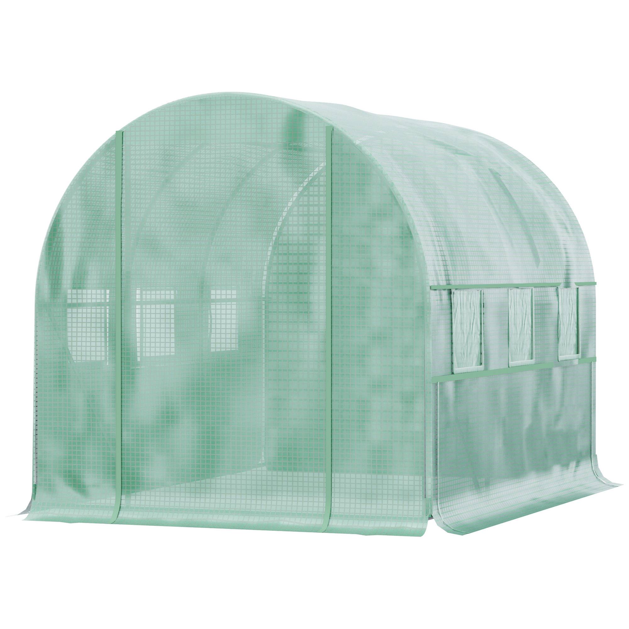 Sans Marque - Serre aluminium 6 fenêtres enroulables porte zip acier inoxydable 2,95x2x2 m verte - Image 2