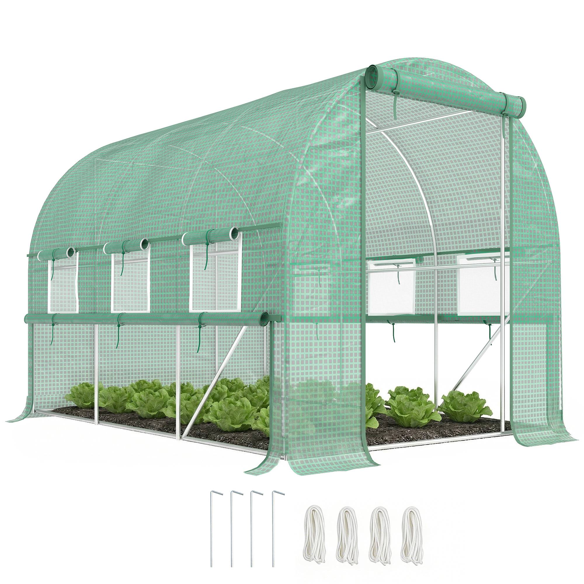 Sans Marque - Serre aluminium 6 fenêtres enroulables porte zip acier inoxydable 2,95x2x2 m verte - Image 1