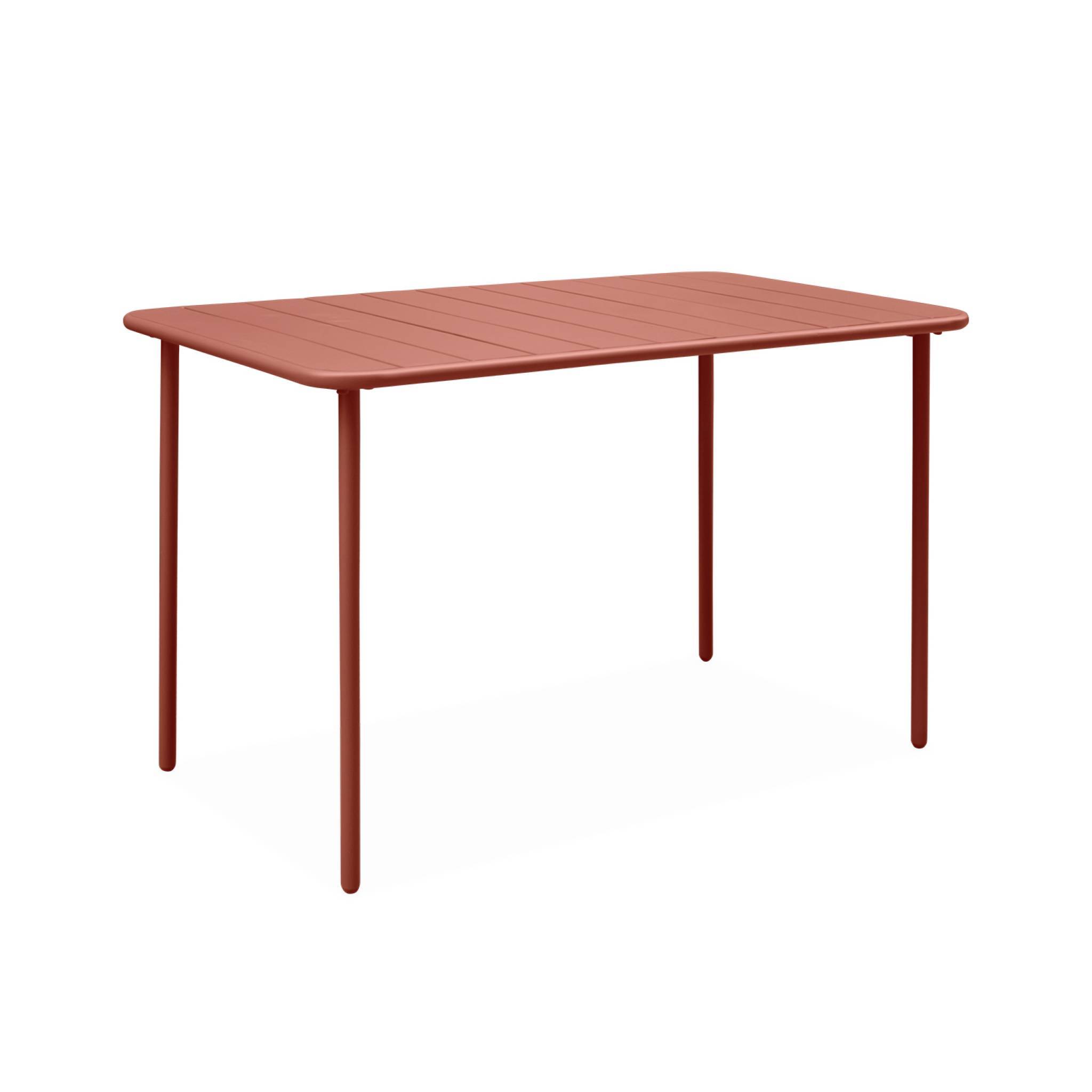 sweeek - Table de jardin métal + 4 assises terracotta en acier. Amelia. 120x70xH72.5cm (12.2kg) | sweeek - Image 6