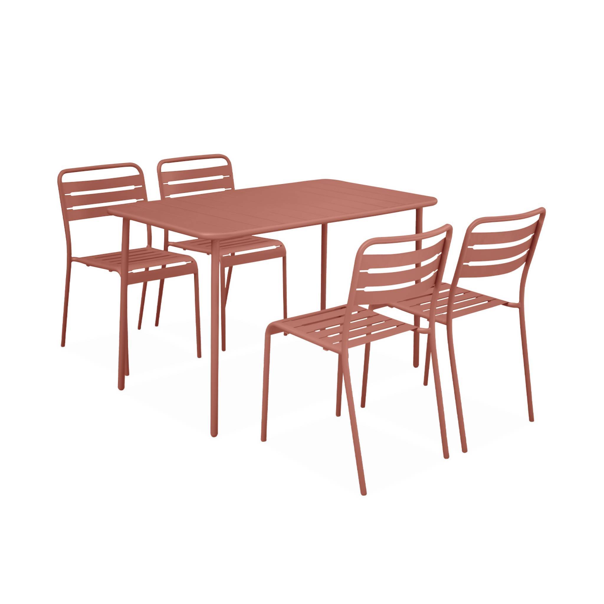 sweeek - Table de jardin métal + 4 assises terracotta en acier. Amelia. 120x70xH72.5cm (12.2kg) | sweeek - Image 2