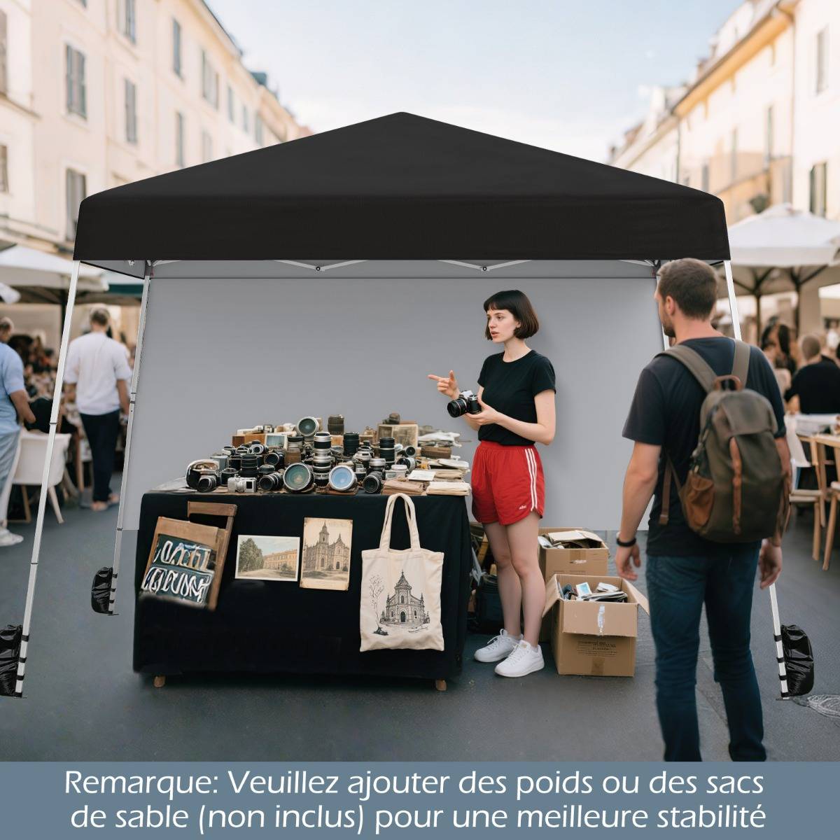 Tonnelle de Jardin 3x3M Tente Réception Pliant avec Sac à Dos Portable Protection Solaire Noir - Image 3
