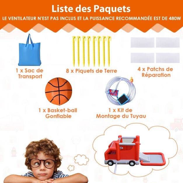 Helloshop26 - Toboggan aquatique gonflable sur thème voiture de pompiers avec piscine à eclaboussures ballon de basket sans gonfleur - Imagen 7