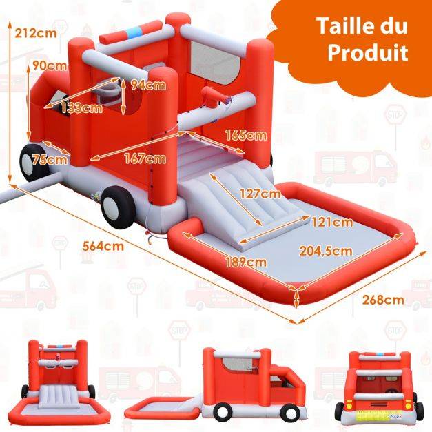 Helloshop26 - Toboggan aquatique gonflable sur thème voiture de pompiers avec piscine à eclaboussures ballon de basket sans gonfleur - Imagen 8