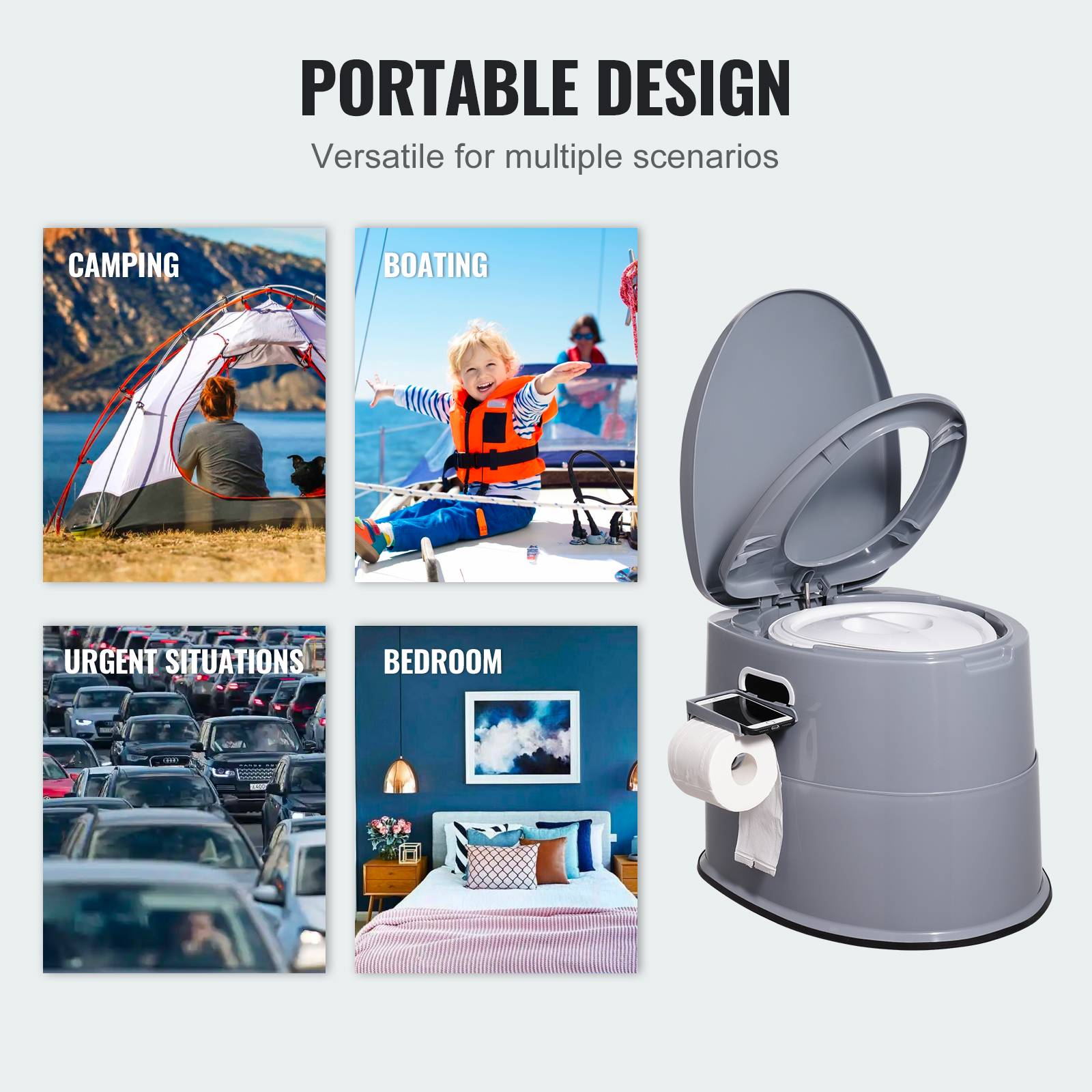 VEVOR Toilette portable camping 5 L, avec porte-papier. Sans odeur, pour camping-car. - Image 6