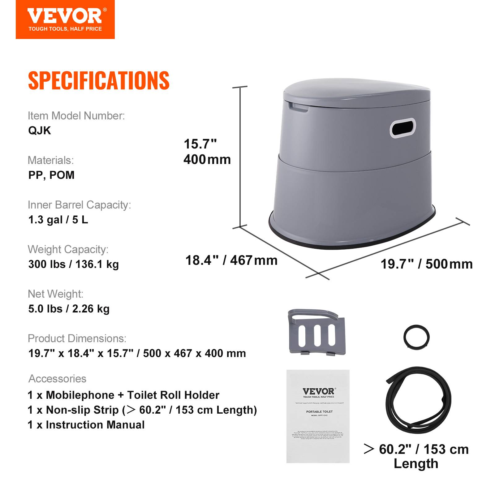 VEVOR Toilette portable camping 5 L, avec porte-papier. Sans odeur, pour camping-car. - Image 7